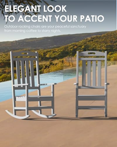Outdoor Rocking Chair, All-Weather Resistant Poly Lumber Rocker Chair Outdoor, High Back Plastic Patio Rocking Chairs for Outside Porch Rocker Garden Lawn, Slate Grey