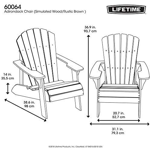 Lifetime Faux-Wood Adirondack Chair, Weather-Resistant Polystyrene, UV-Protected, 300 lb Capacity, Low-Maintenance Outdoor Seating Furniture