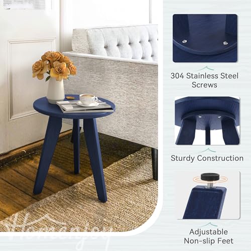 Homenjoy HDPS Outdoor Side Table, Small Round Side Table Weather-Resistant, Outdoor Side Tables for Patio, Porch, Deck, End Table for Plant Stand, Living Room, Bedroom, Navy