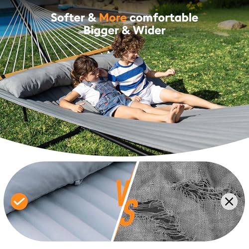 Everyfun Double Hammock with Spreader Bar,Soft Pillow,Max Load 500lbs,Portable Hammock for Outdoor,Camping,and Backyard,Dark Gray