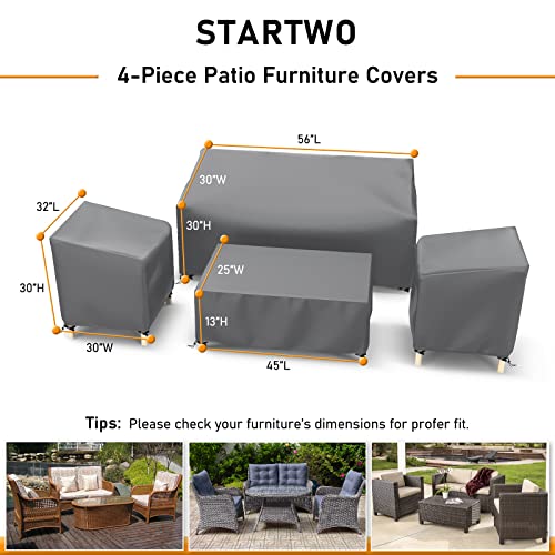 STARTWO Outdoor Waterproof Patio Furniture Covers 4-Piece Set for Chairs, Loveseat and Coffee Table, Heavy Duty 600D, Grey