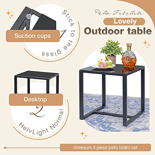Greesum 3 Pieces Outdoor Furniture Set Patio Bistro Rocking Chairs with Glass Coffee Table for Pool Beach Backyard Balcony Porch Deck Garden, Dark Black