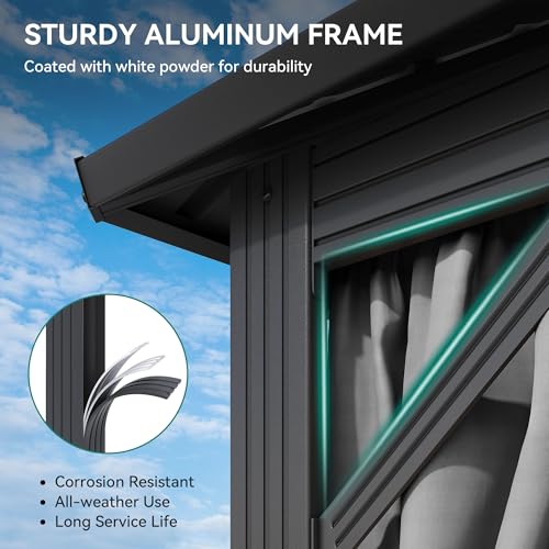 YITAHOME 12X20FT Gazebo Hard Top Patios Double Roof Aluminum Frame Garden Gazebo Tent Curtains Netting for Patios Backyards Decks Lawns Gray