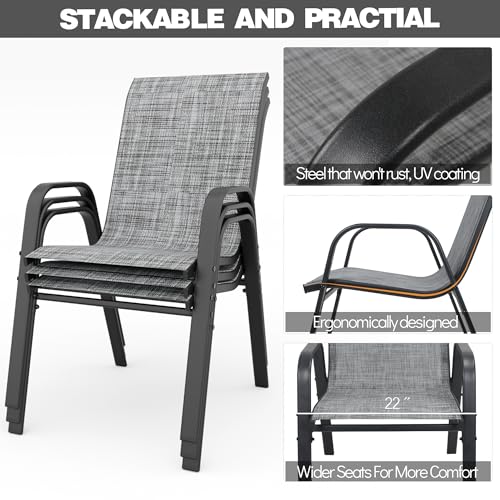 Vimstora Patio Chairs Set of 6, Stackable Outdoor Dining Chairs for All Weather Textilene Fabric & Metal Frame, Outdoor Chairs Set for Backyard Deck Garden