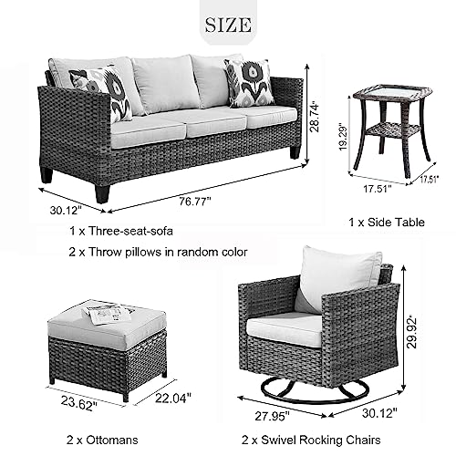 HOOOWOOO Wicker Patio Set 6 Piece Outdoor Patio Furniture Set Rattan Outdoor Patio Set Outdoor Furniture Set Patio Conversation Set Patio Furniture with Swivel Chairs,Orange Red