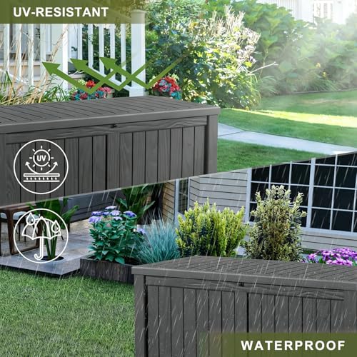 MAIUSCOLI 150 Gallon Waterproof Outdoor Storage Box,Resin Deck Box,Lockable Outside Storage Box Container for Patio Furniure,Garden,Tools (150 Gallon,Black)