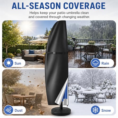XDGDHSH Patio Umbrella Cover for Hanover Offset Patio Round 11 ft, Outdoor Water-Resistant Offset Cantilever Cover with Zipper for Garden, Deck & Backyard