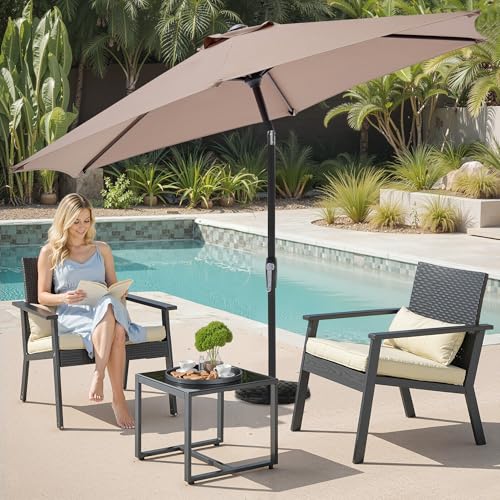 OLIXIS 7.5ft Patio Umbrella with Tilt and Crank Button & 6 Sturdy Ribs Waterproof, 7.5 Feet Patio Table Umbrella Sun Shade for Poolside, Terrace, Beach and Outdoor Restaurant, Khaki