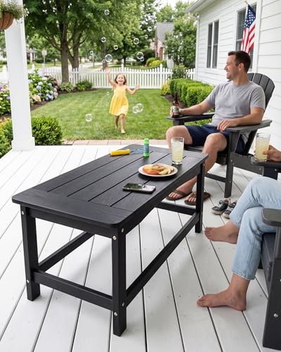 TinFrey Outdoor Coffee Table for Patio, 35 Inch Rectangle Patio Coffee Table, Black All-Weather Poly Lumber Balcony Table, 250 lb Capacity Small Patio Table for Deck Garden Porch Poolside