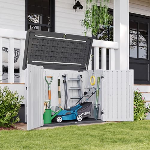 Aoxun Outdoor Storage Cabinet 35 Cu.Ft Resin Waterproof Horizontal Storage Shed for Garbage Bin, Generator, and Lawn Mower (White)