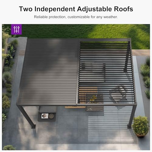 PURPLE LEAF Louvered Pergola 10' x 14' Aluminum Outdoor Pergola with Adjustable Louvers Roof and Integrated Drainage System 70 Mph High Wind Resistant Small Pergolas for Patio Deck Porch Yard