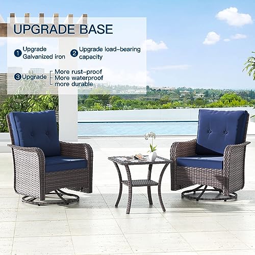 Kullavik 12PCS Outdoor Patio Furniture Set,PE Wicker Rattan Sectional Sofa Patio Conversation Sets with Tempered Glass Table,Swivel Rocking Chairs Set,Navy Blue
