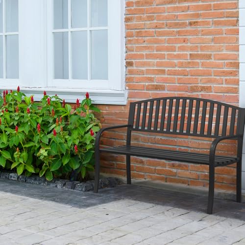 Xalvora Outdoor Bench Garden Bench, 50" Anti-Rust Patio Bench Clearance, Iron Metal Frame Outdoor Benches Weatherproof for Front Porch, Yard, Lawn, Deck