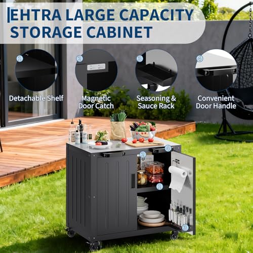Outdoor Grill Cart with Storage Cabinet, Outdoor Cooking Table, Made Entirely of Stainless Steel, Grill Station for Kitchen Prep, Working Table, Lawn & Garden