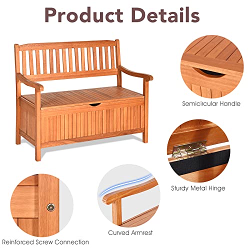 S AFSTAR Outdoor Patio Bench with Storage Box, 33 Gallon Storage Bench Deck Box with Dustproof Liner, Comfort Backrest & Wide Armrest, 800 lbs Capacity, Wood Bench for Garden Patio Park Porch