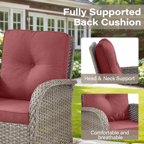 Belord Swivel Patio Chairs Wicker Set - Outdoor Swivel Rocker Chair with Side Table, 3 Piece Patio Glider Chairs Furniture Set with Water-Resistant Cushions for Deck Porch Sunroom