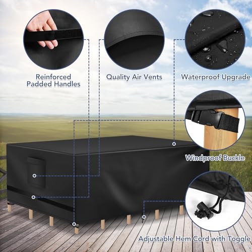 Richwon Patio Furniture Covers - Waterproof Rectangle, Heavy Duty for Outdoor Sectional Set (90"L x 64"W x 28"H), Black