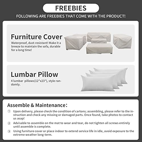 Rattaner Patio Furniture Sets 7 Pieces Outdoor Furniture Sectional Patio Couches Set with Storage Table Light Grey Cushions