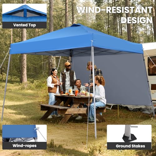 Oneofics 10X10 Pop Up Canopy, Slant Legs Instant Outdoor Canopy Tent with 1 Sidewall, Portable Patio Garden Deck Gazebo Shelter - 10x10 Base 8x8 Top