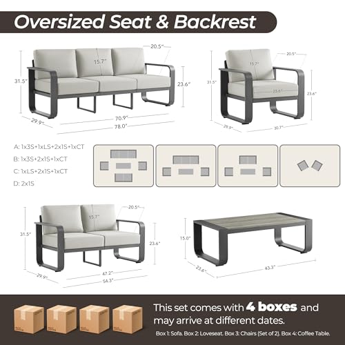 CHITA Aluminum Outdoor 3-Seater Sofa, Patio Furniture with 6.3in Thick High-Resilient Cushions & 100% Aluminum Frame, Modern Outdoor Patio Furniture for Poolside, Deck, Balcony