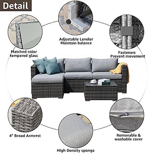 Patiorama 5 Piece Outdoor Patio Furniture Set, Sectional Conversation All-Weather Grey PE Wicker w/Light Cushions, Backyard Porch Garden Poolside Balcony Set