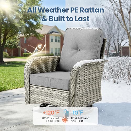 Weaxty Wicker Patio Furniture Set with Swivel Rocker Chairs Outdoor Loveseat Sofa and Rattan Coffee Table, 5 Pieces Outdoor Conversation Sets for Patio Porch Deck Backyard Poolside, Dark Gray
