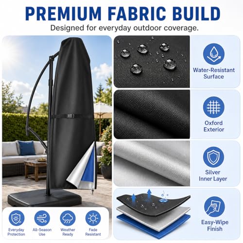 XDGDHSH Patio Umbrella Cover for Hanover Offset Patio Round 11 ft, Outdoor Water-Resistant Offset Cantilever Cover with Zipper for Garden, Deck & Backyard