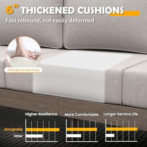 Amopatio Aluminum Patio Furniture Set, 8 Pieces Modern Metal Outdoor Furniture, Faux Wood Grain Finish Frame Patio Sofa Sets with 6" Cushion for Backyard, Beige (Included Waterproof Covers)