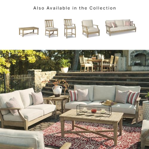 Signature Design by Ashley Clare View Coastal Outdoor Loveseat, Cushioned with Nuvella Fabric, Protective Finish, Eucalyptus Wood, 55.5" W x 35" D x 32" H, Beige