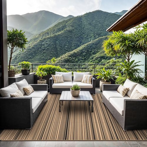 GENIMO Outdoor Rug 5x8 ft Waterproof, Reversible Plastic Straw Patio Rug for RV Camping Mat, Deck, Backyard Balcony Mat - Lightweight & Easy to Clean, BlackBrown