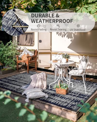 MontVoo Outdoor Rug Waterproof 5x8 ft Outdoor Patio Rug Mat Reversible Plastic Straw Outside Rug Carpet Outdoor Rugs for RV Camping Picnic Beach Balcony Porch Deck