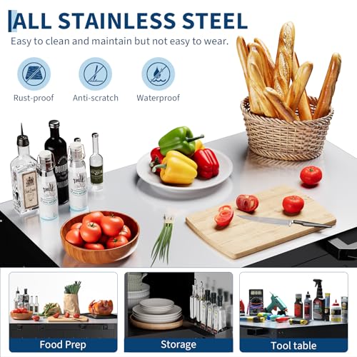 Outdoor Grill Cart with Storage Cabinet, Outdoor Cooking Table, Made Entirely of Stainless Steel, Grill Station for Kitchen Prep, Working Table, Lawn & Garden