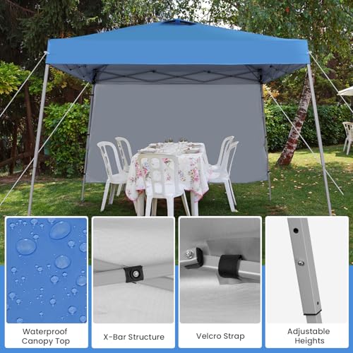 Oneofics 10X10 Pop Up Canopy, Slant Legs Instant Outdoor Canopy Tent with 1 Sidewall, Portable Patio Garden Deck Gazebo Shelter - 10x10 Base 8x8 Top