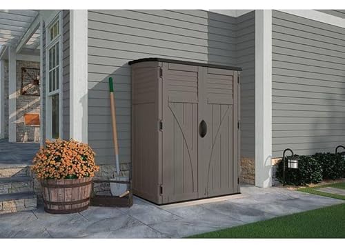 Suncast Outdoor Storage Cabinet Waterproof Resin Vertical Outdoor Storage Shed (54 cu. ft.) for Patio, Garden Tools, Cushions, & Equipment. Weatherproof Plastic Multi-Wall Design, Capacity Made in USA