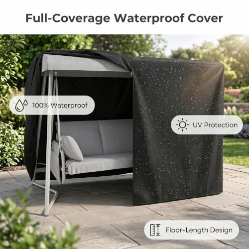 LUTINLIX 3-4 Person Oversized Outdoor Porch Swing with Adjustable Backrest Canopy,2-in-1 Swing Bed 800 lbs Capacity,Patio Swing with Removable Cushions for Yard Garden Poolside Balcony