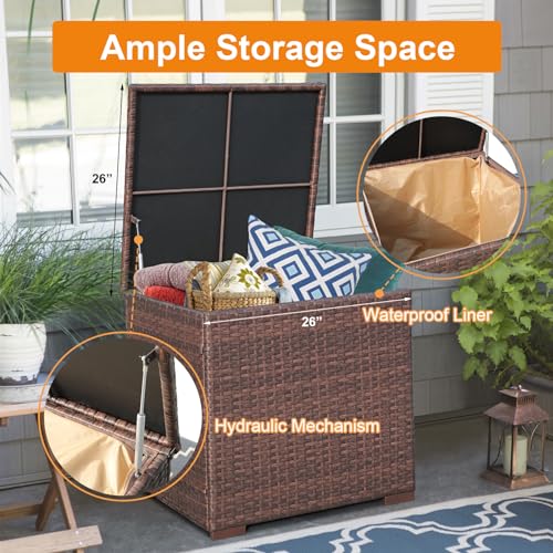 Super Patio 8 Pieces Outdoor Patio Furniture Set, Wicker Patio Conversation Sets with Storage Box, Rattan Outdoor Sectional Sofa Set with Cushions and Coffee Table for Outside Porch, Deck, Brown