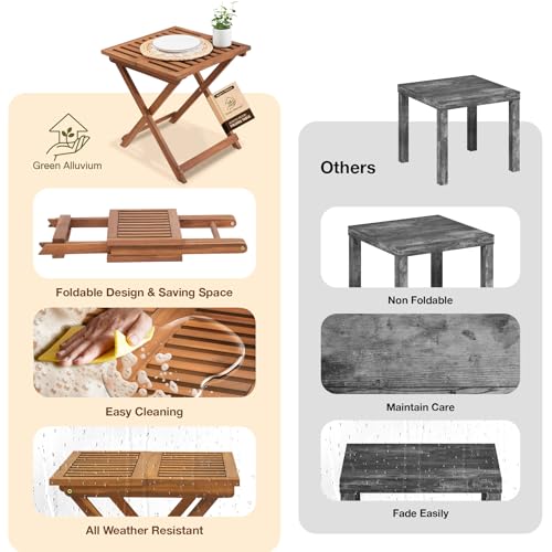 GREEN ALLUVIUM Folding Wooden Side Table – Premium Portable Foldable Table for Outdoor & Indoor Use, Patio, Camping & Small Spaces – Perfect with Adirondack Chairs – Golden Teak Finish