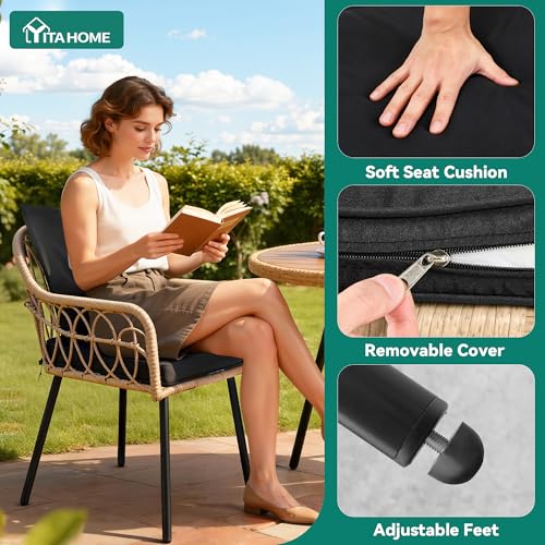 YITAHOME Patio Dining Set with Umbrella Hole for 4, All-Weather Rattan Outdoor Dining Set 5pcs, Patio Dining Furniture Sets with 4 Ergonomic Armchairs, Outdoor Table and Chairs Set for Patio Backyard