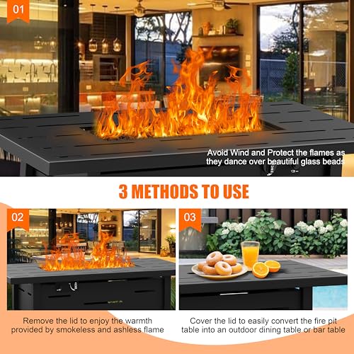 Shintenchi 42" Outdoor Propane Fire Pit 50,000 BTU Gas Fire Pit Table with Lid, Waterproof Cover, Rectangle Gas Firepit Table for Garden/Patio, CSA Certification, Black
