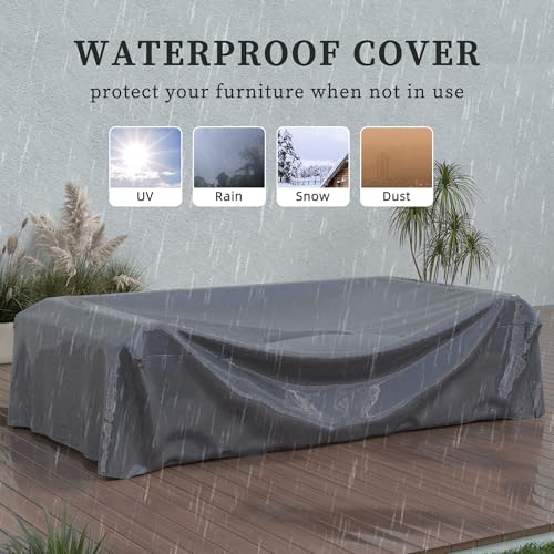 UDPATIO Patio Furniture Set, 5 Pieces Outdoor Conversation Sets with Rocking Swivel Chairs, Wicker Rattan Outdoor Sofa Set with Storage Table and Waterproof Covers for Backyard, Deck, Porch, Khaki