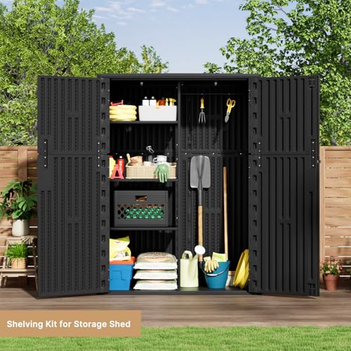 KINYING Outdoor Vertical Storage Shed,57 Cu.ft Outdoor Storage Cabinet Waterproof,Resin Sheds & Outdoor Storage Clearance for Garden,Patio,Backyard,Lockable (Black)