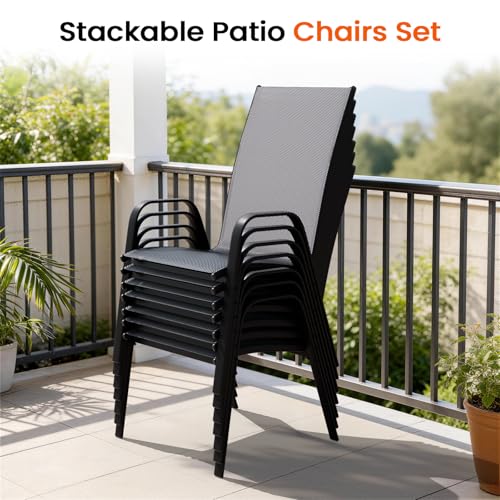 JEAREY Patio Dining Chairs Set of 4, Outdoor Stackable Dining Furniture Set, All Weather Dining Set for Lawn, Garden, Backyard, Poolside, Deep Gray