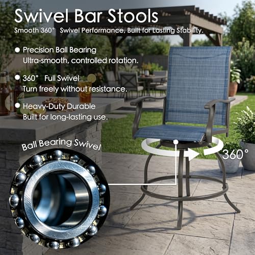 Kozyard Isabella Outdoor Swivel Bar Stools, Counter Height Patio Swivel Chairs with Textilene Seat, Outdoor Bar Height Chairs for Backyard, Bistro, Patio Bars, Navy Blue