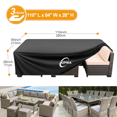 Kipiea Patio Furniture Covers Waterproof Winter, Heavy-Duty Outdoor Furniture Set Covers for Table Chairs, Anti-UV, No Tears or Fading (110" L x 84" W x 28" H)