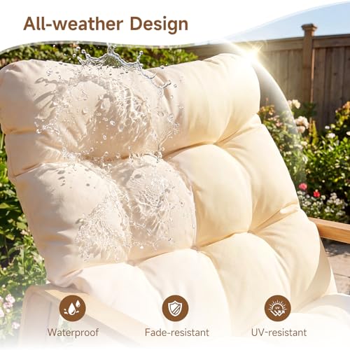 ONBRILL Rocking Chair with Thick Cushion Outdoor Indoor, Premium Iron Wood Grain Patio Papasan Rocker, Cozy Rocker for Garden, Balcony, Living Room, Bedroom