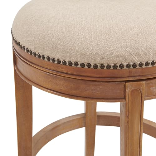 Hanover Swivel Counter Height Bar Stool, Weathered Brown and Beige, Solid Rubberwood Frame, Faux Leather Upholstered Seat, Memory Return Swivel, 20 in. W x 22 in. D x 37 in. H, Seat Height 26 in.