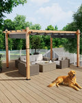 KYBOLT 10x13 Ft Outdoor Pergola with Retractable Canopy Upgraded Wood Grain Patio Pergola for Modern Backyard Deck Porch Grape Trellis - Gray