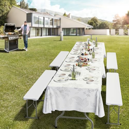 VINGLI 6 feet Plastic Folding Bench,Portable in/Outdoor Picnic Party Camping Dining Seat, Garden Soccer Multipurpose Entertaining Activities, Smooth HDPE Tabletop (2, White, 6ft)