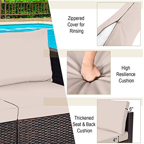 Tangkula Wicker Loveseat 2 Piece, Patio Furniture Couch with Removable Cushions, Rattan Loveseat Sofa for Balcony, Deck, Garden and Poolside