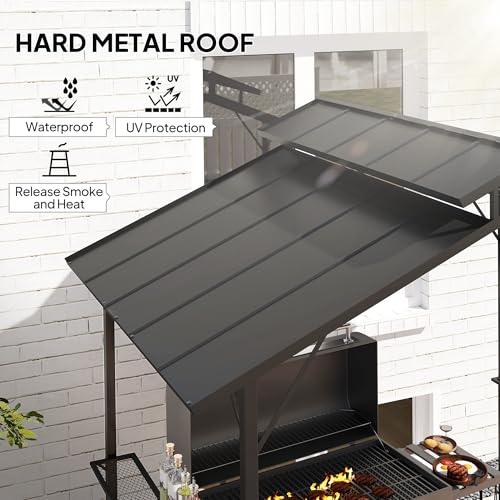 Outsunny 8' x 5' Hardtop Grill Gazebo, Outdoor BBQ Gazebo with Double Metal Roof, 2 Side Shelves and 10 Hooks, Grill Canopy for Patio Backyard Lawn Deck